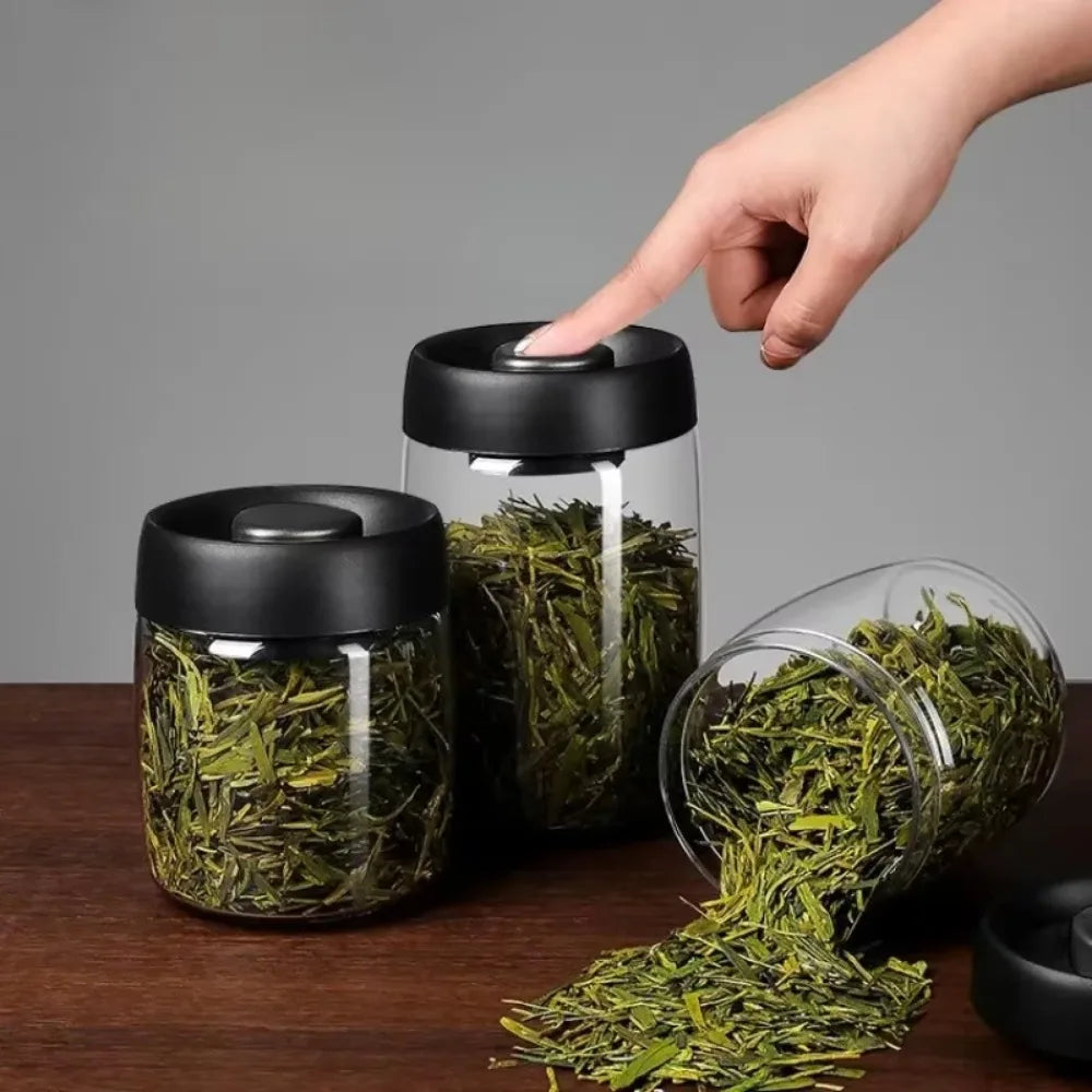 Vacuum Sealed Glass Storage Jar – Airtight Food Container with Press Lid, 17oz–64oz
