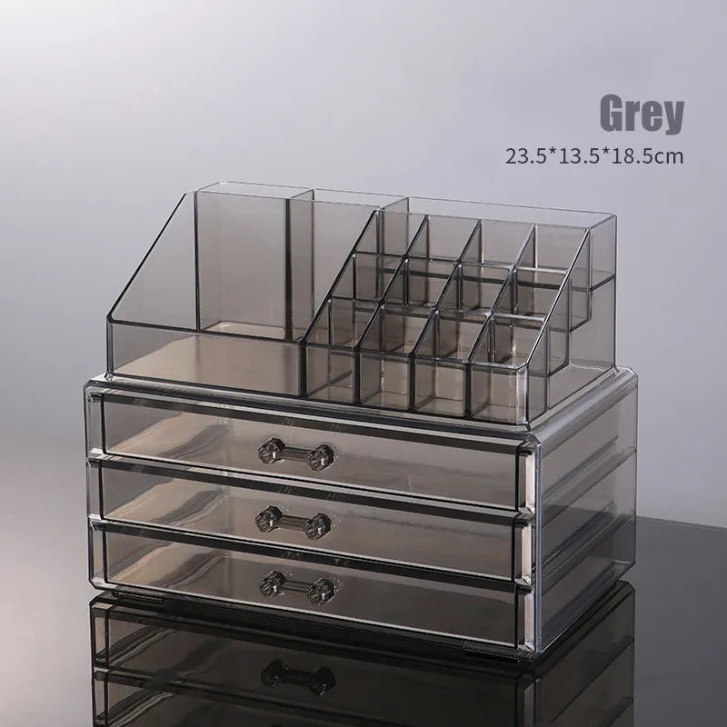 Acrylic Drawer-Style Makeup Brush Organizer – Transparent &amp; Grey