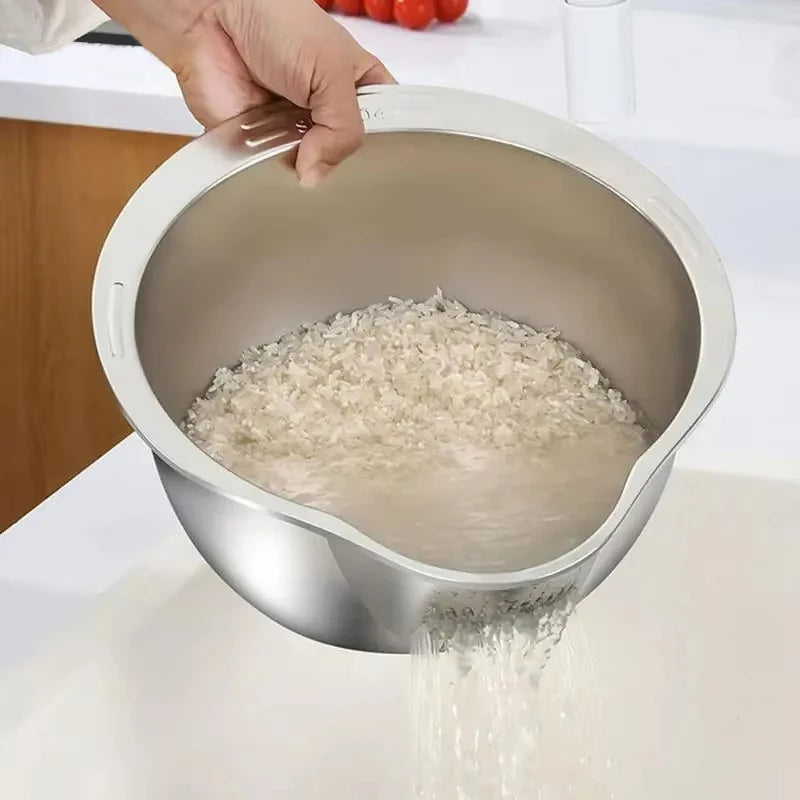 Stainless Steel Rice Washer &amp; Strainer Bowl