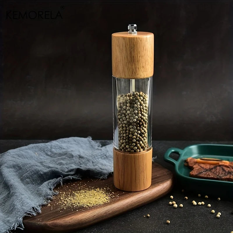 Wood &amp; Glass Manual Salt and Pepper Grinder Mill