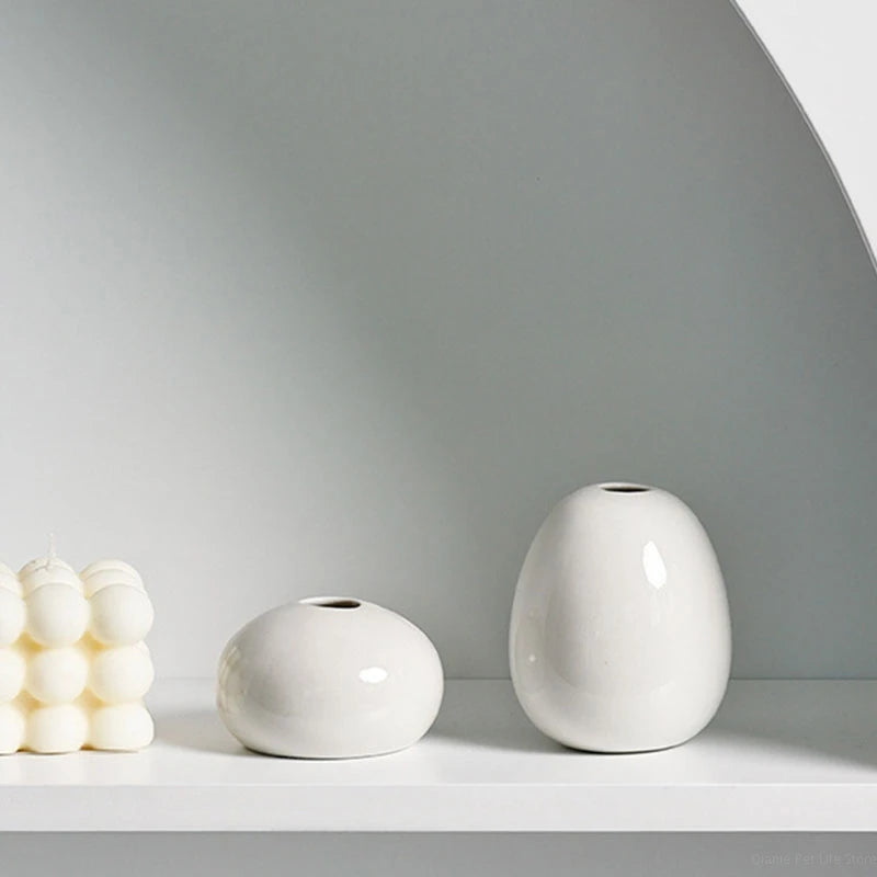 Modern Nordic Ceramic Flower Vase – White