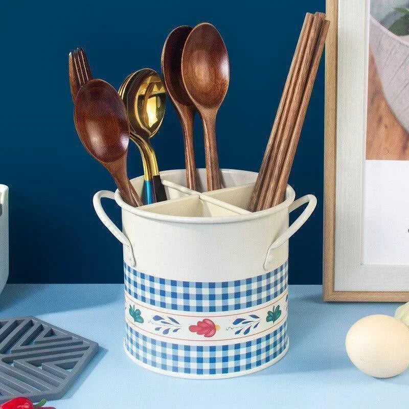 Printed Iron Cutlery Holder – Rustic Desktop Organizer