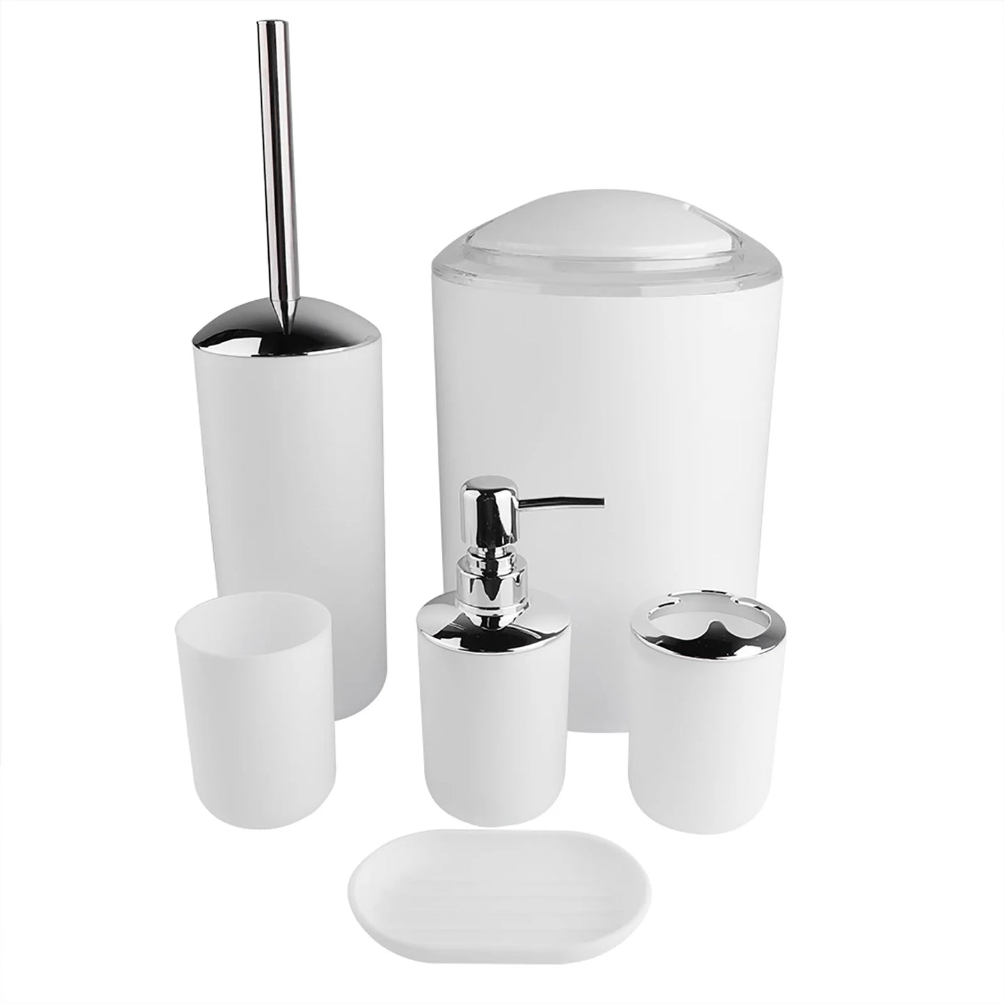 6-Piece Bathroom Accessories Set – Soap Dispenser, Toothbrush Holder, Trash Can &amp; Toilet Brush Set
