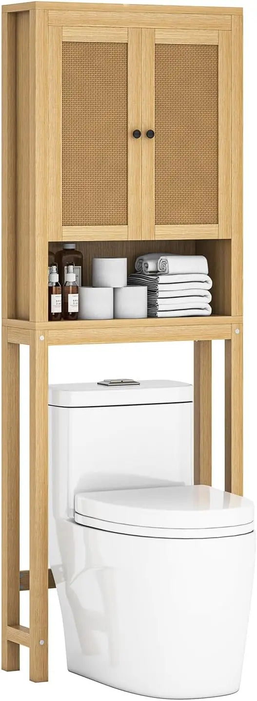 Over-the-Toilet Storage Cabinet with Rattan Design