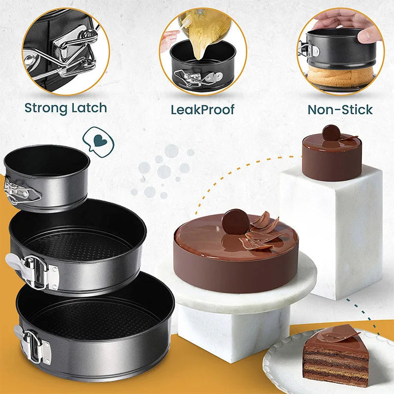 Carbon Steel Round Cake Pan with Locking Bottom – Non-Stick Springform Mold
