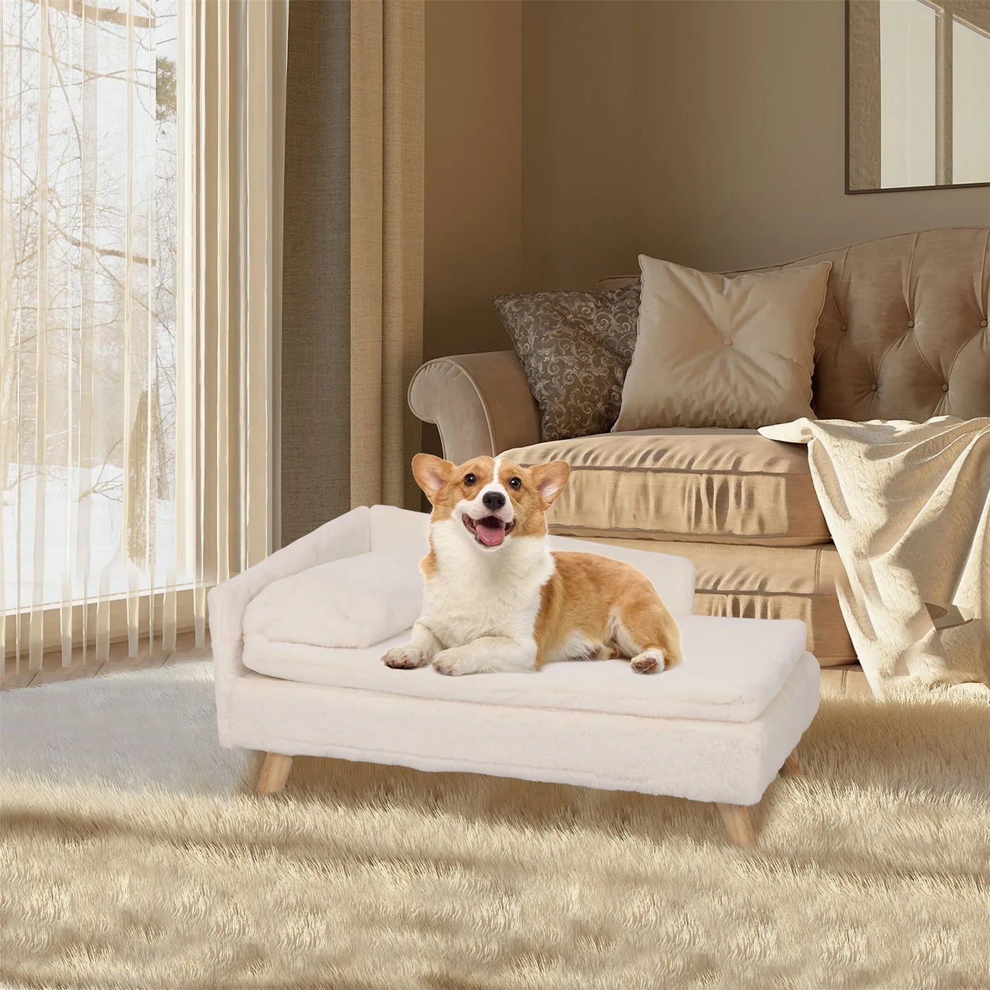 BINGOPAW L-Shaped Wooden Dog Sofa Bed