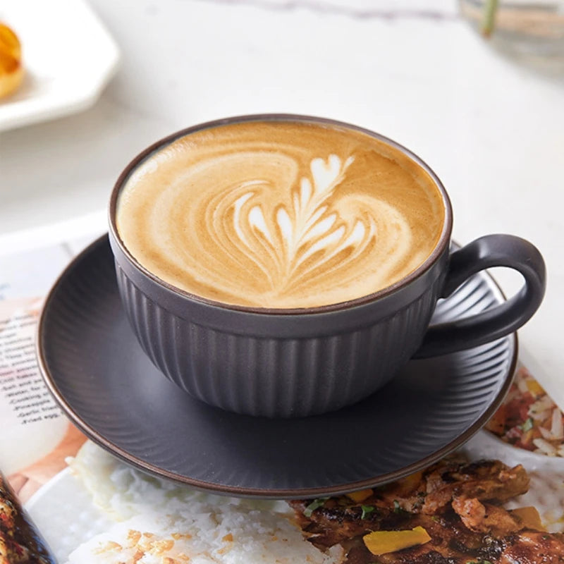 Pumpkin-Inspired Ceramic Coffee Mug with Saucer