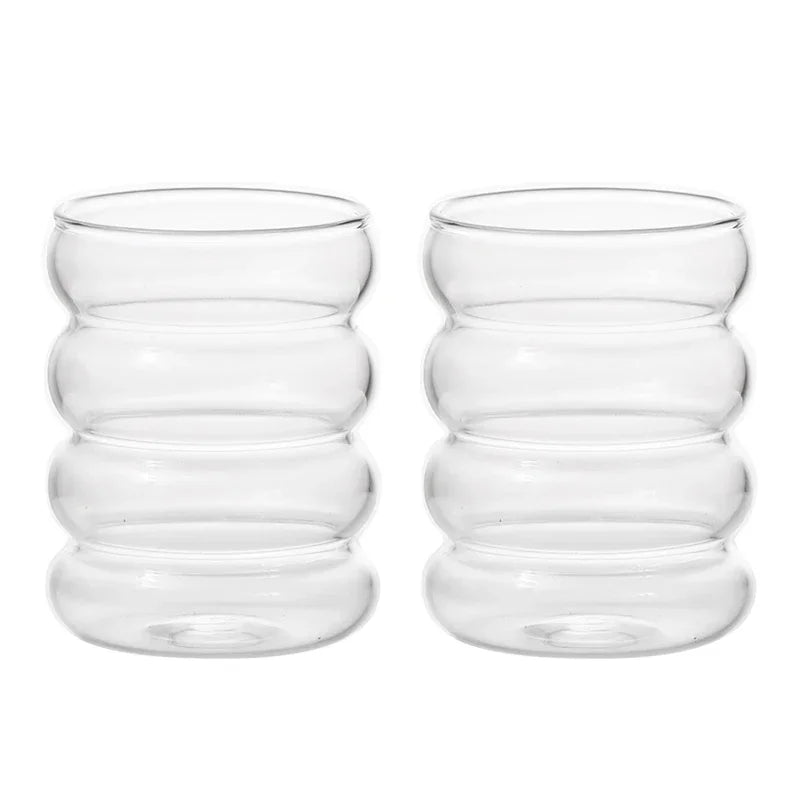 Vintage Ribbed Glass Cup Set – 10.1 fl oz