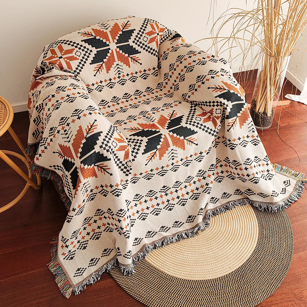 Boho Geometric Woven Throw Blanket