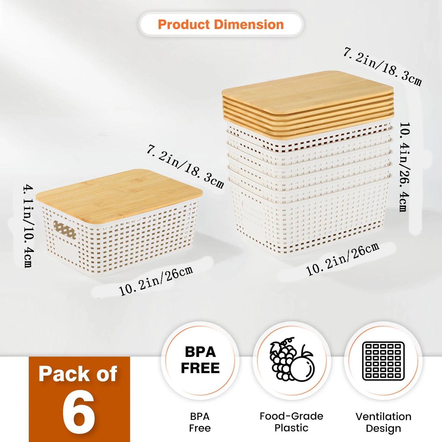 Stackable Plastic Storage Bins with Bamboo Lids