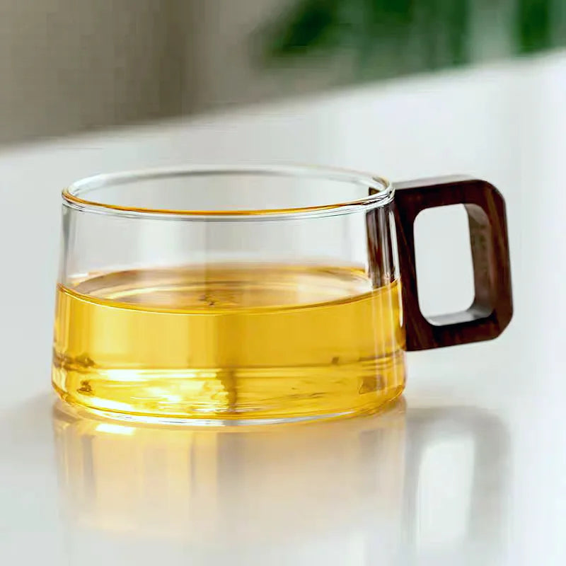 American Latte Glass Coffee Mug with Wooden Tray &amp; Spoon