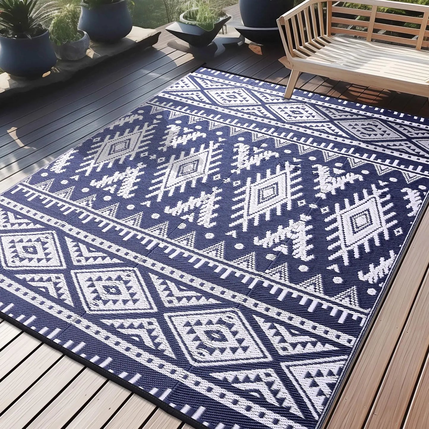 Reversible Outdoor Waterproof Rug – Boho Patio &amp; Camping Mat