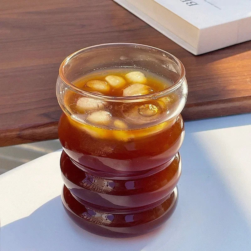 Vintage Ribbed Glass Cup Set – 10.1 fl oz