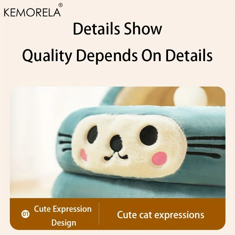 Semi-Enclosed Cat Bed with Ears – All-Season Comfort Nest
