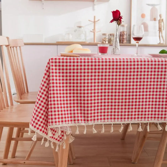 Pastoral Style Plaid Tablecloth – Linen &amp; Cotton Blend