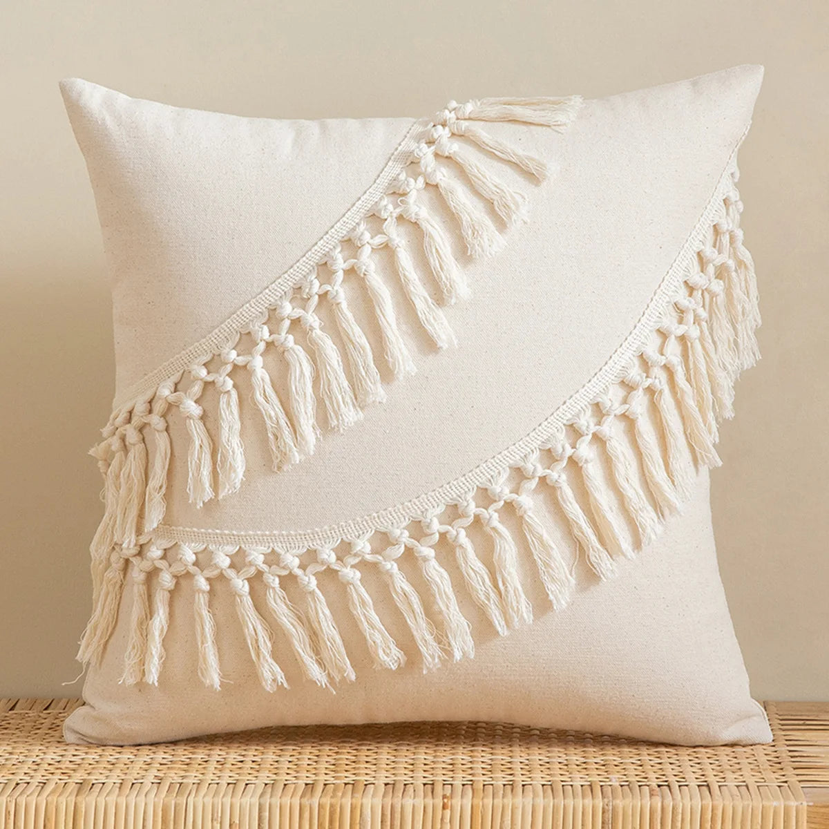 Striped Fringe Pillow Cover – Cotton &amp; Linen Elegance