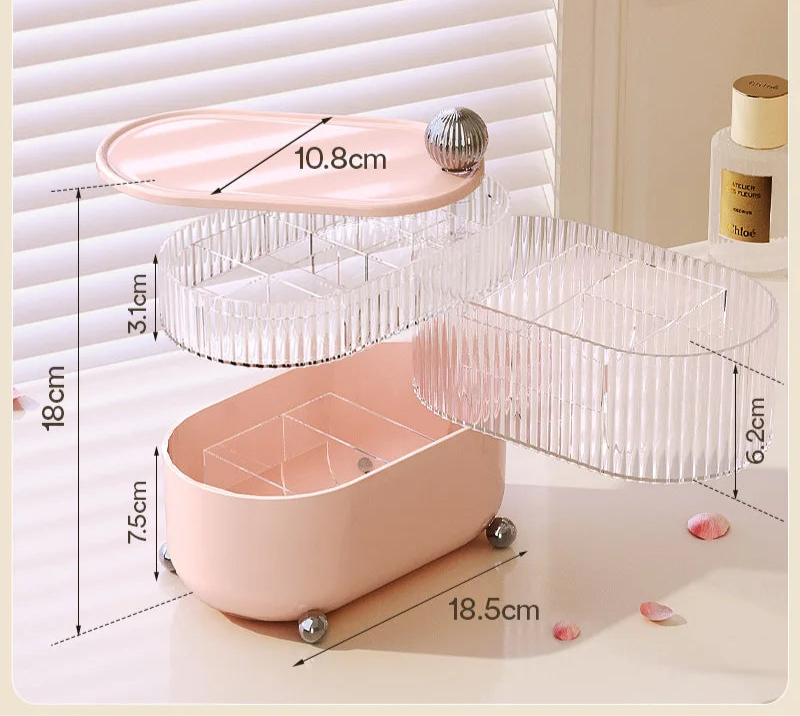 Rotating Desktop Storage Box – 3/4 Tier Covered Organizer