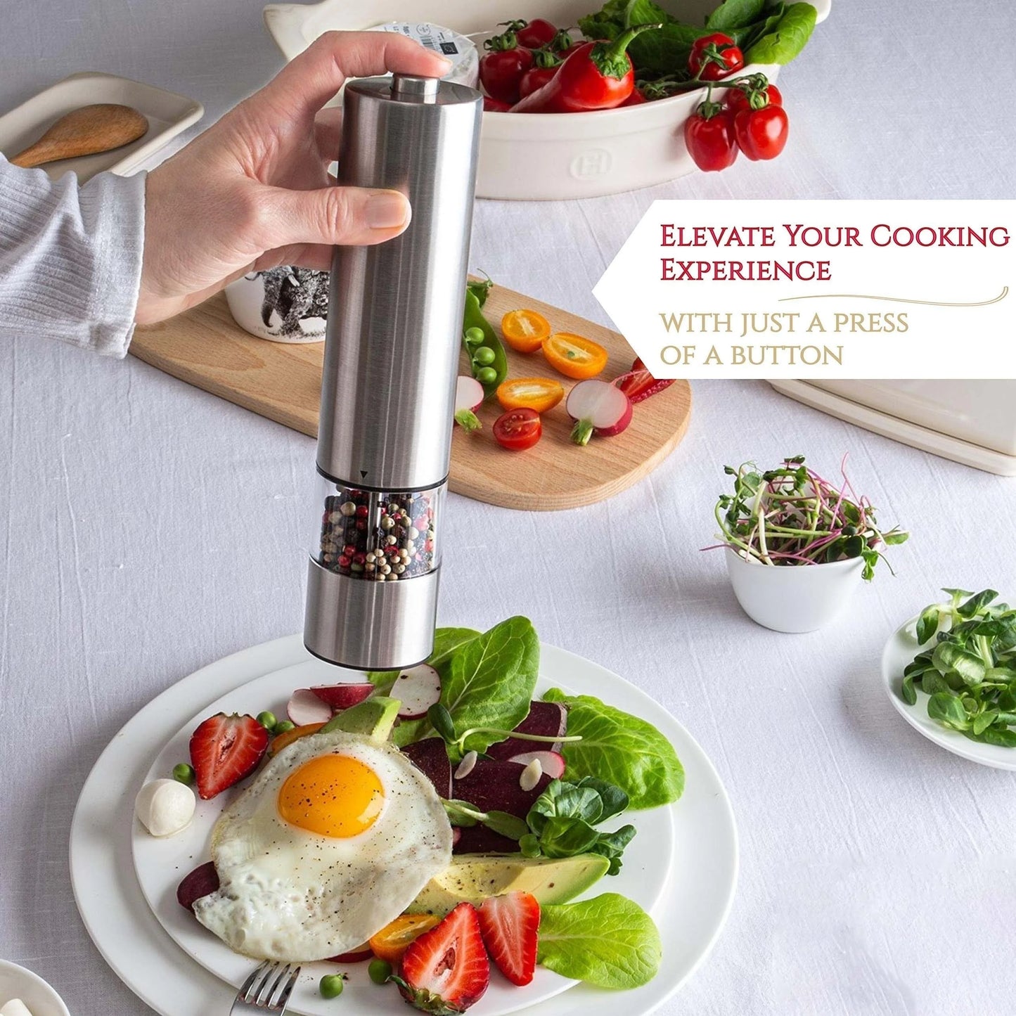 Electric Salt & Pepper Grinder Set – Stainless Steel, Adjustable Mills with Light