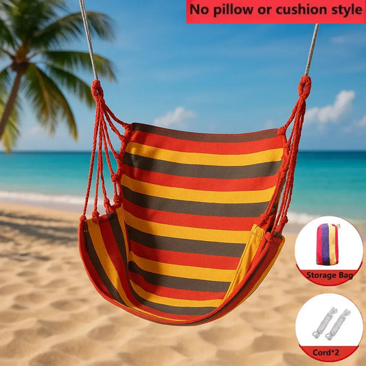 Heavy-Duty Canvas Hammock Chair – Single-Person Striped Swing with Storage Bag