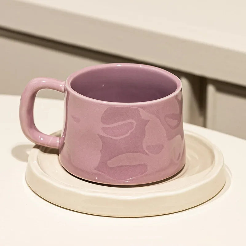 Ceramic Coffee Mug with Matching Tray, Modern Pastel Cup &amp; Saucer Set