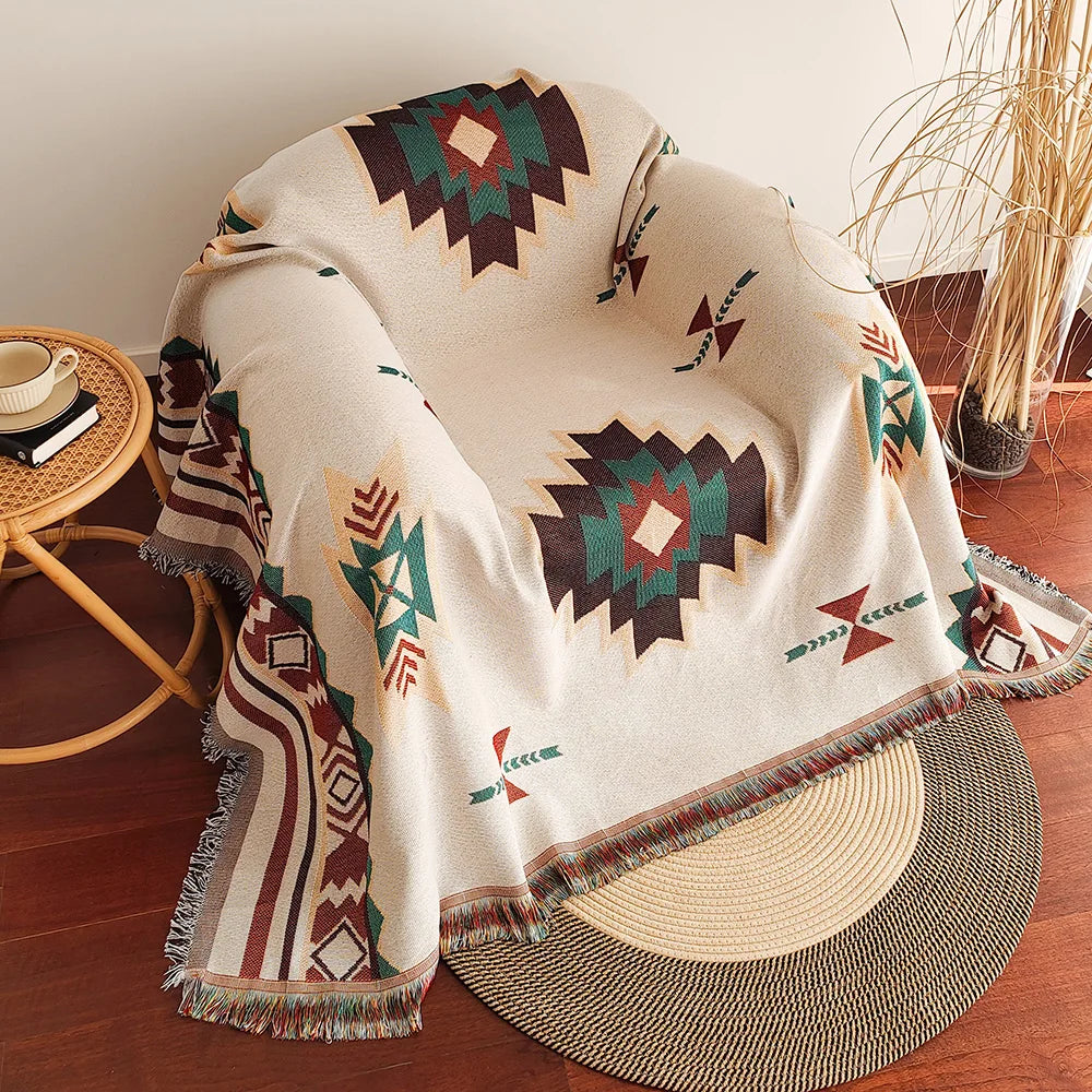 Boho Geometric Woven Throw Blanket