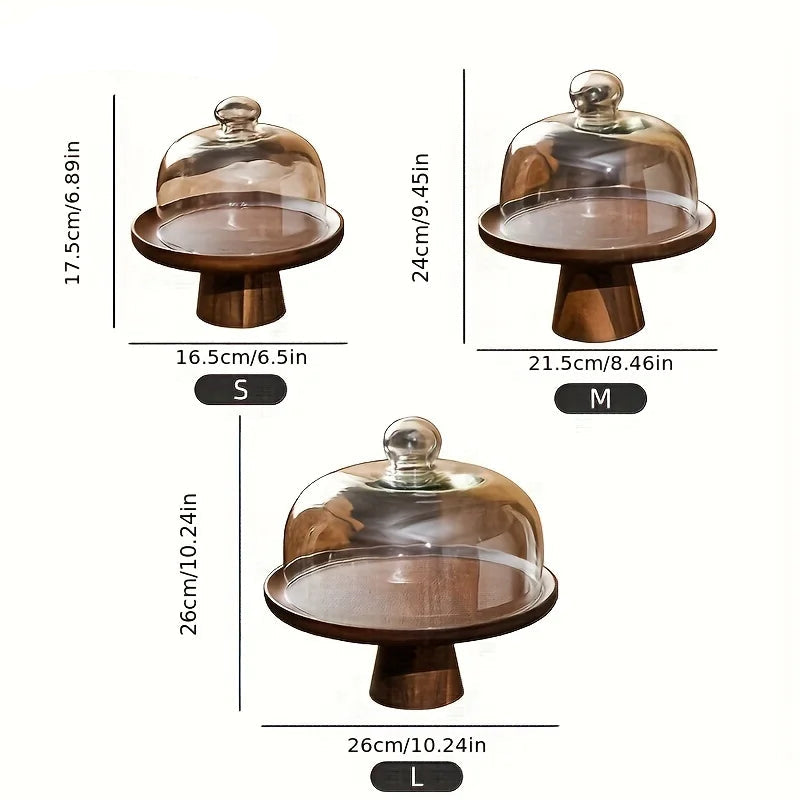 Wooden Cake &amp; Snack Storage Box with Glass Lid