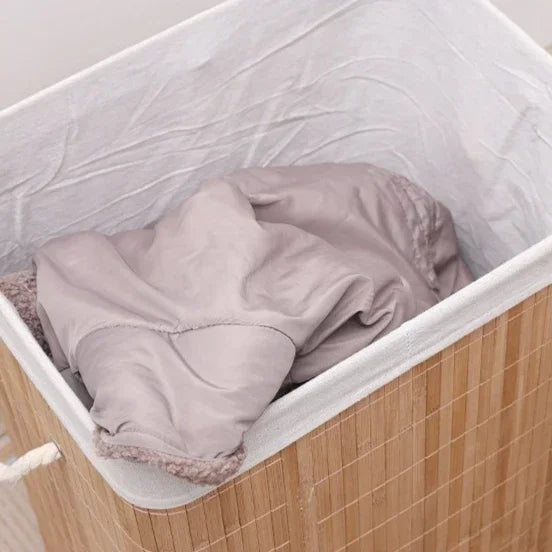Foldable Bamboo Laundry Basket with Lid