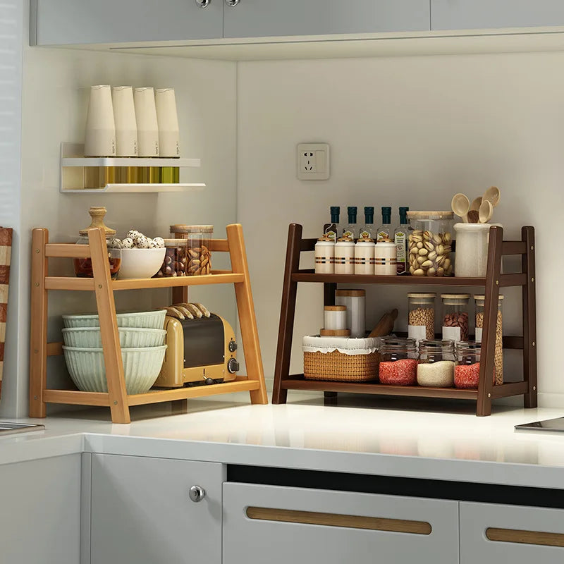 2-Tier Bamboo Multi-Purpose Storage Shelf for Kitchen or Bathroom