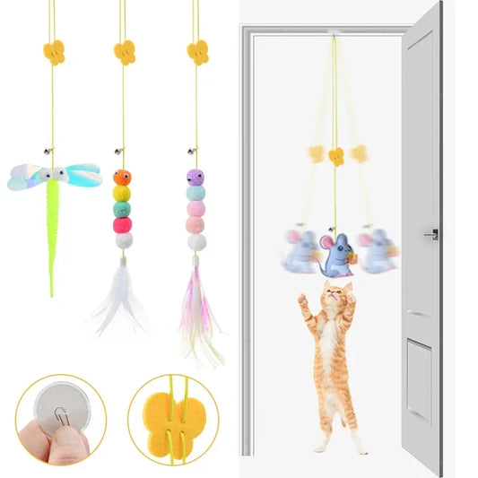 Interactive Hanging Feather Cat Toy – Elastic Rope Play Kit
