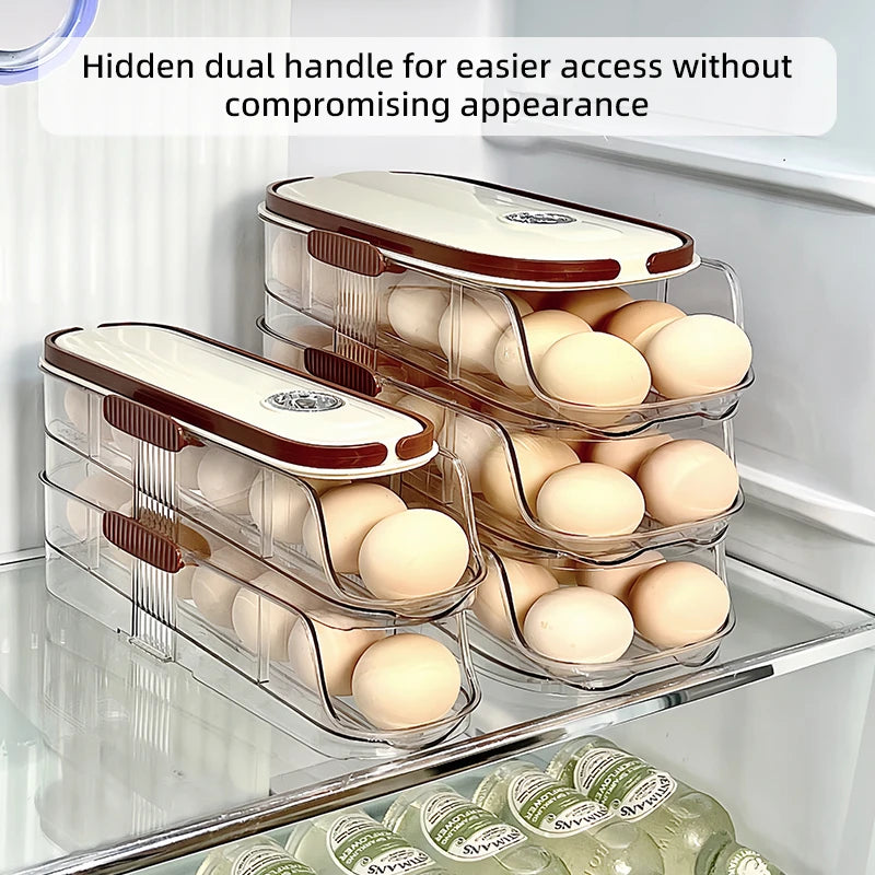 Stackable Egg Storage Box – Clear Fridge Organizer, Single/Double Row, 1–3 Layers