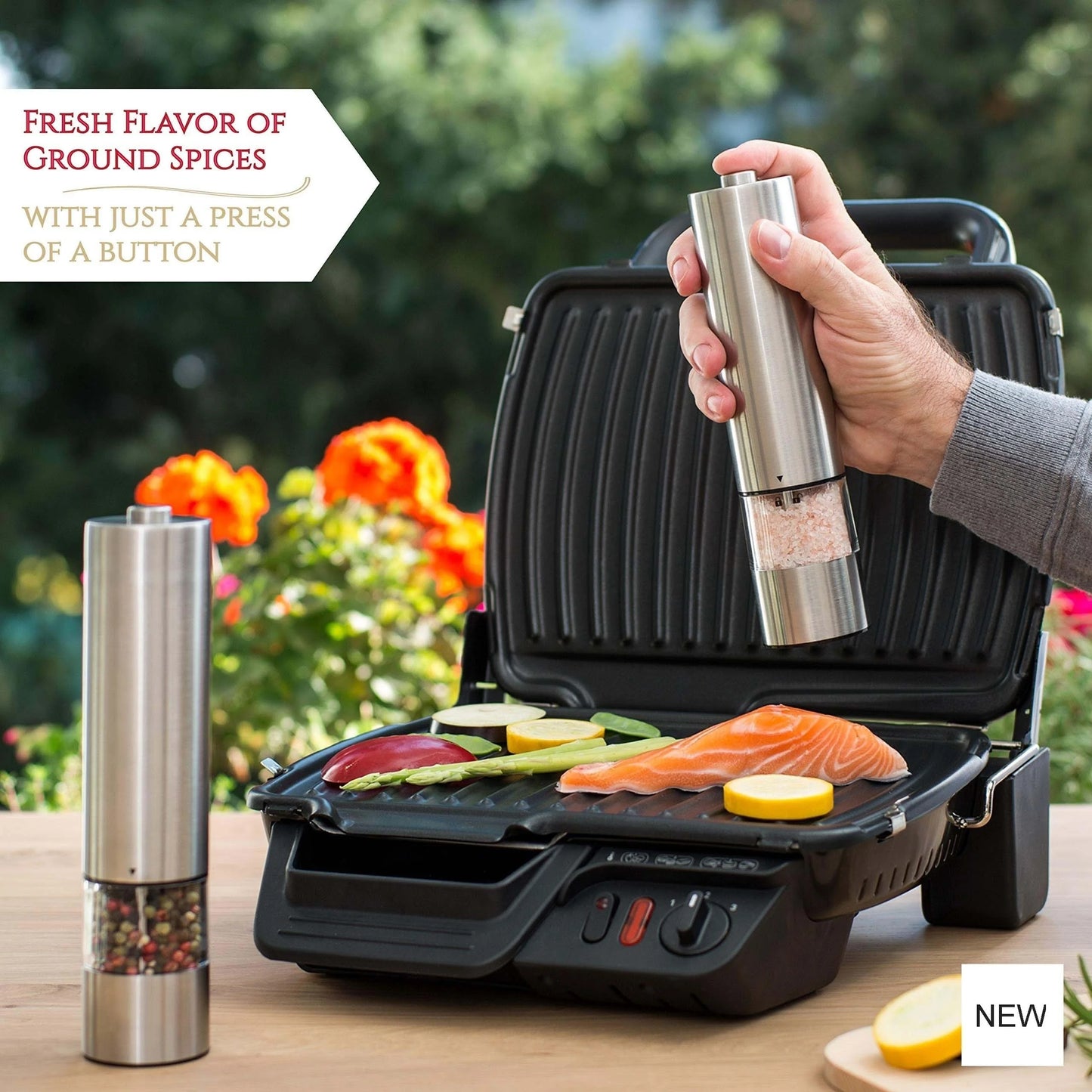 Electric Salt & Pepper Grinder Set – Stainless Steel, Adjustable Mills with Light