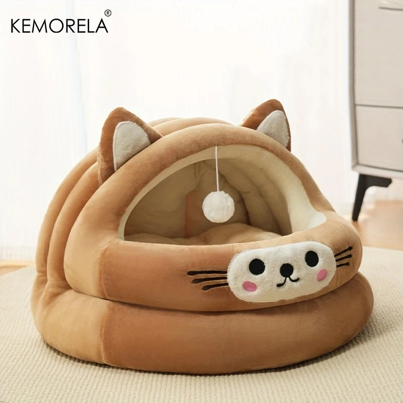 Semi-Enclosed Cat Bed with Ears – All-Season Comfort Nest