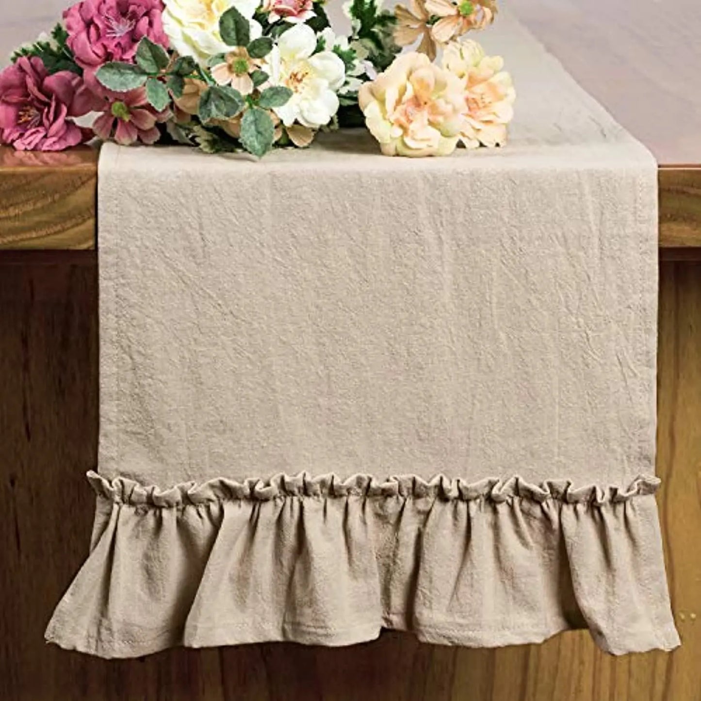 Cotton Ruffle Table Runner – Solid Color Decorative Linen