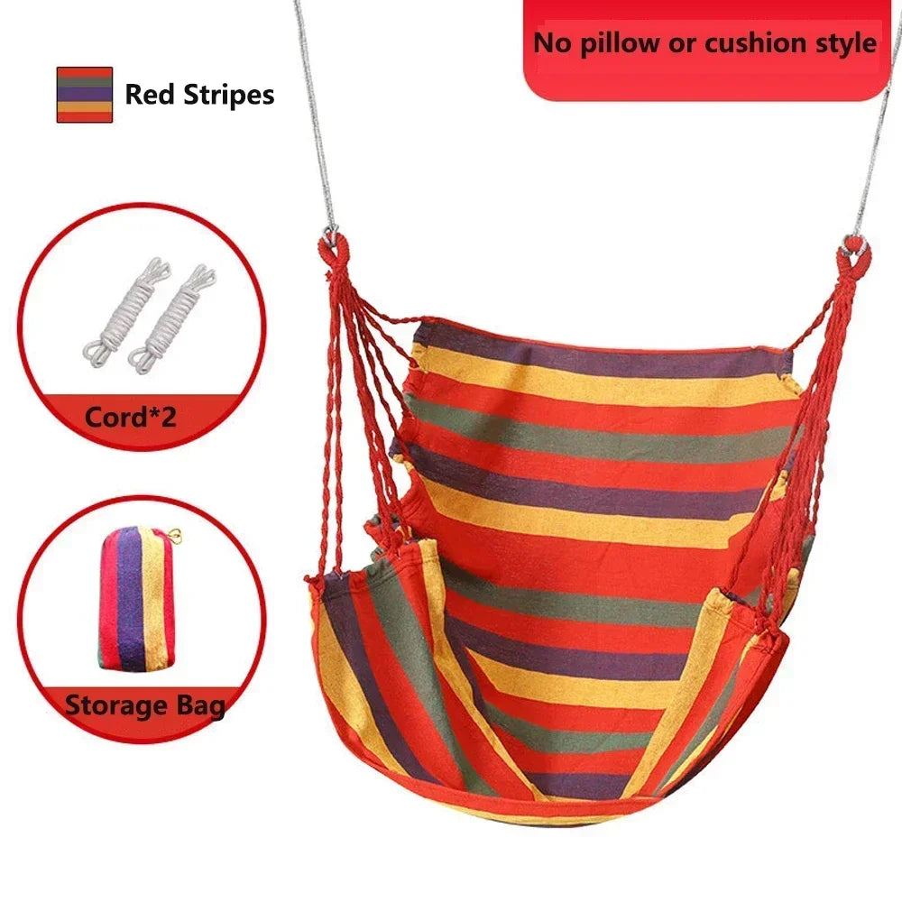 Heavy-Duty Canvas Hammock Chair – Single-Person Striped Swing with Storage Bag