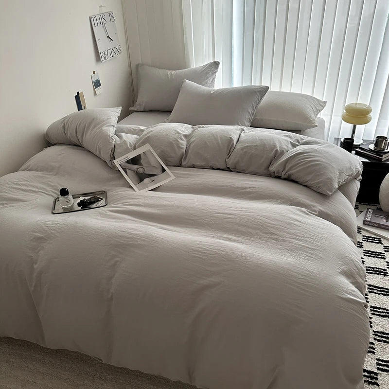 Solid Cotton 4-Piece Bedding Set