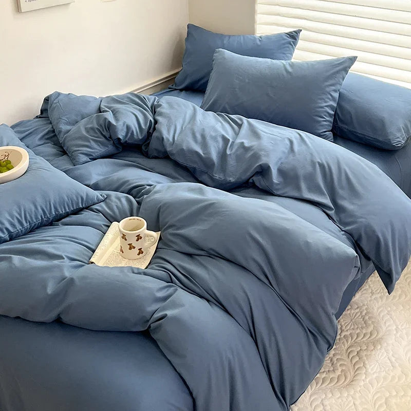 Solid Cotton 4-Piece Bedding Set