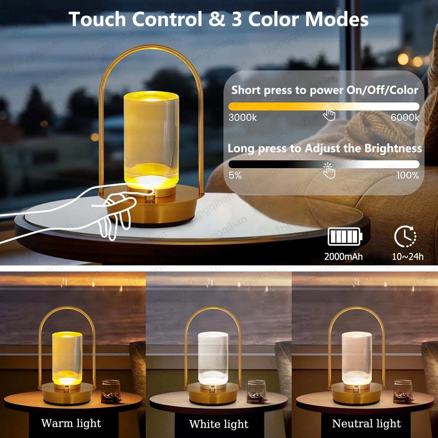 LED Touch Table Lamp – Rechargeable Wireless Night Light