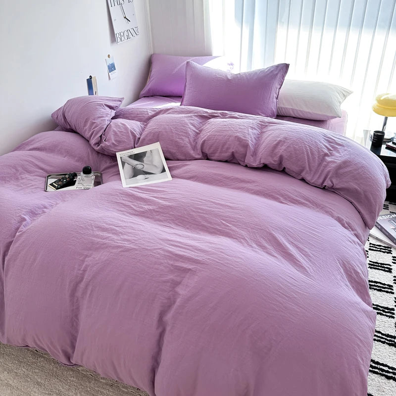 Solid Cotton 4-Piece Bedding Set