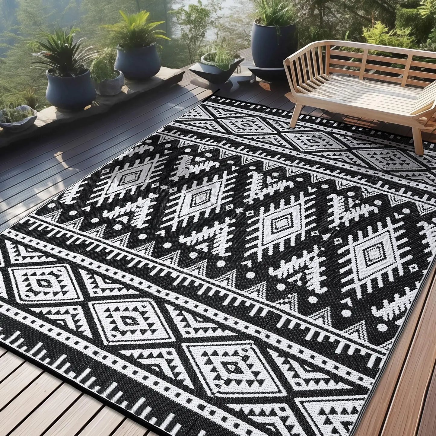 Reversible Outdoor Waterproof Rug – Boho Patio &amp; Camping Mat