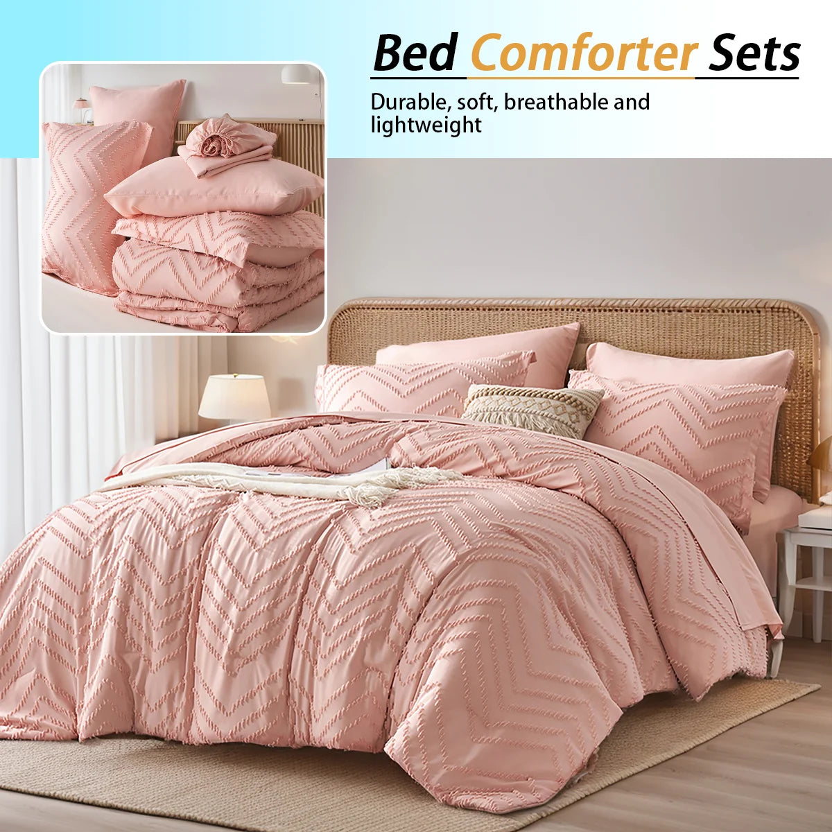 Luxury 7-Piece Queen Comforter Set – Soft Microfiber Quilt Bedding with Pillow Shams &amp; Sheets
