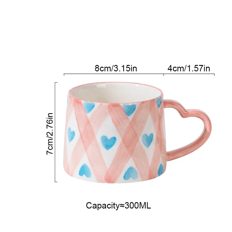 Cute Heart Ceramic Mug, 10–13.5 fl oz Coffee Cup