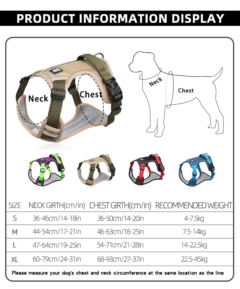 Anti-Pull Reflective Dog Harness – Adjustable, Chew-Proof, Durable for Large Dogs