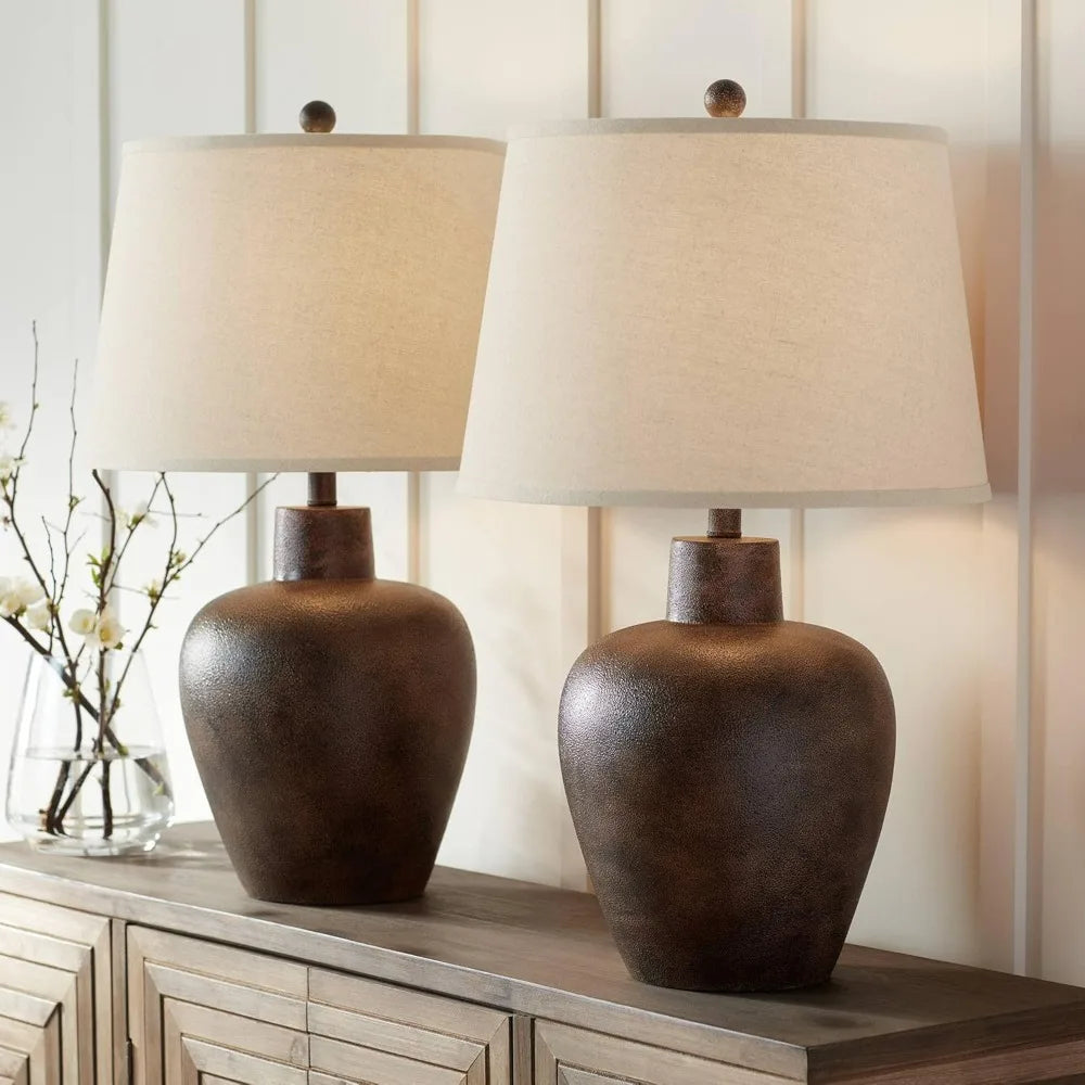 Set of 2 Rustic Terracotta Table Lamps – 27” High