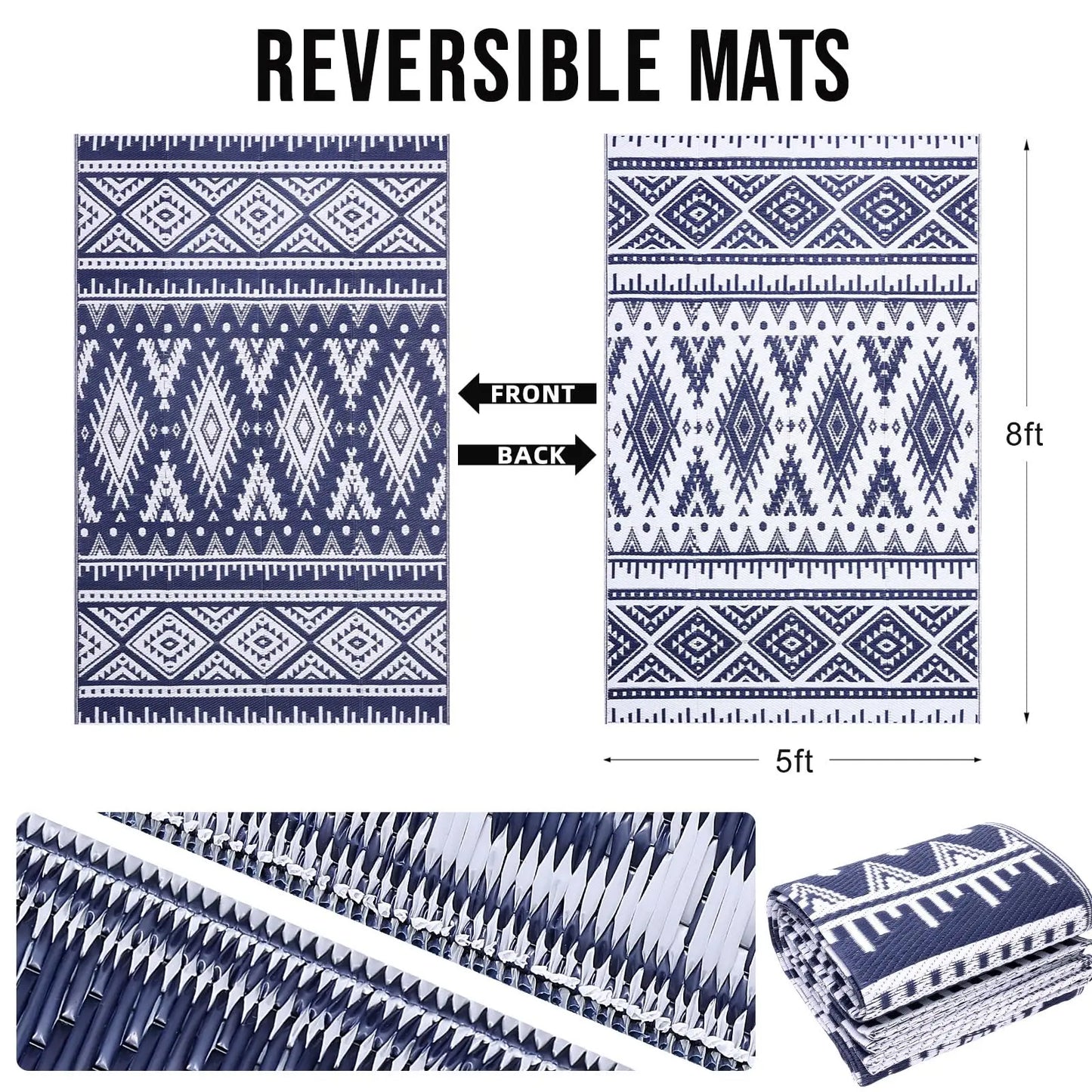 Reversible Outdoor Waterproof Rug – Boho Patio &amp; Camping Mat