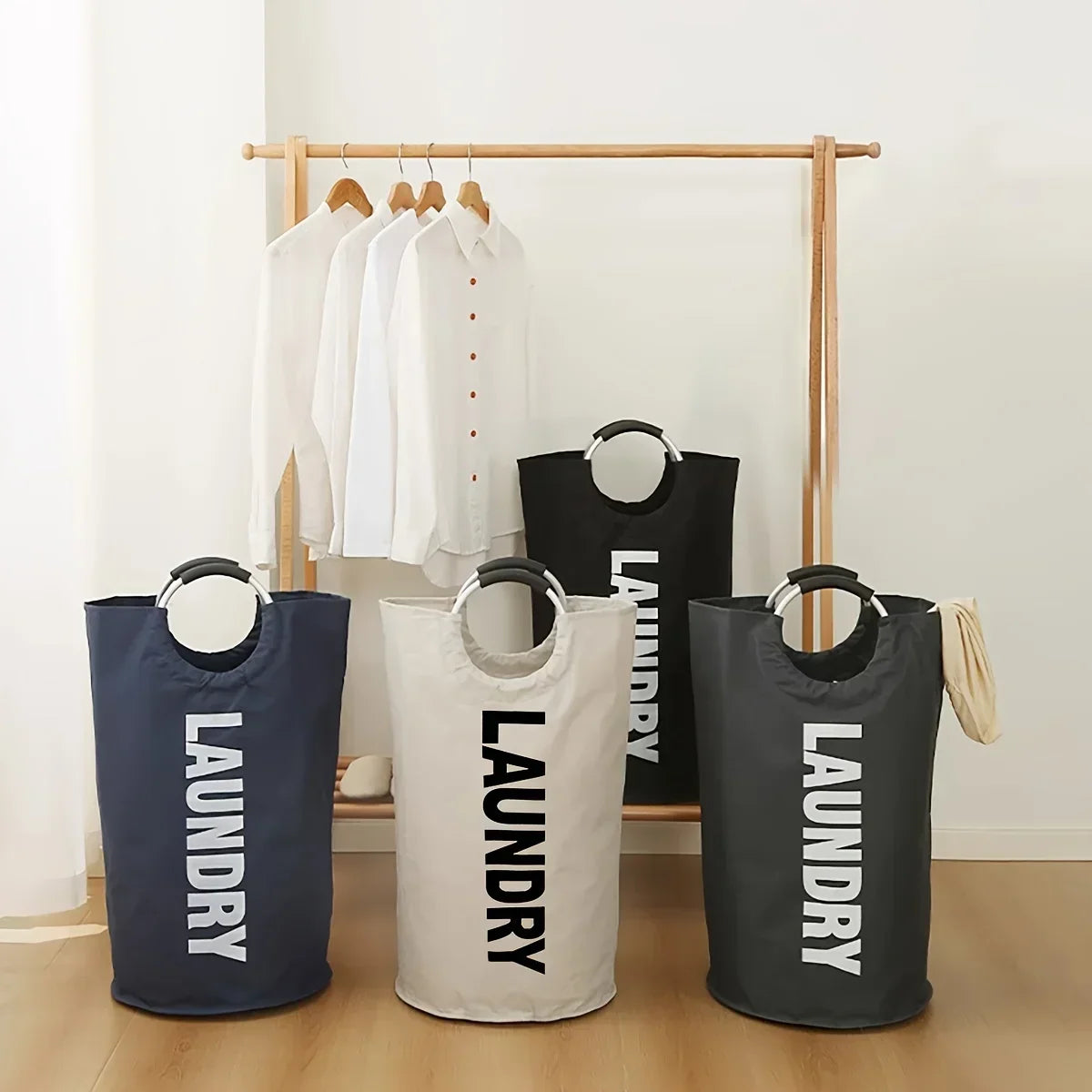 Collapsible Laundry Hamper with Aluminum Handle – Large Capacity Clothes Basket