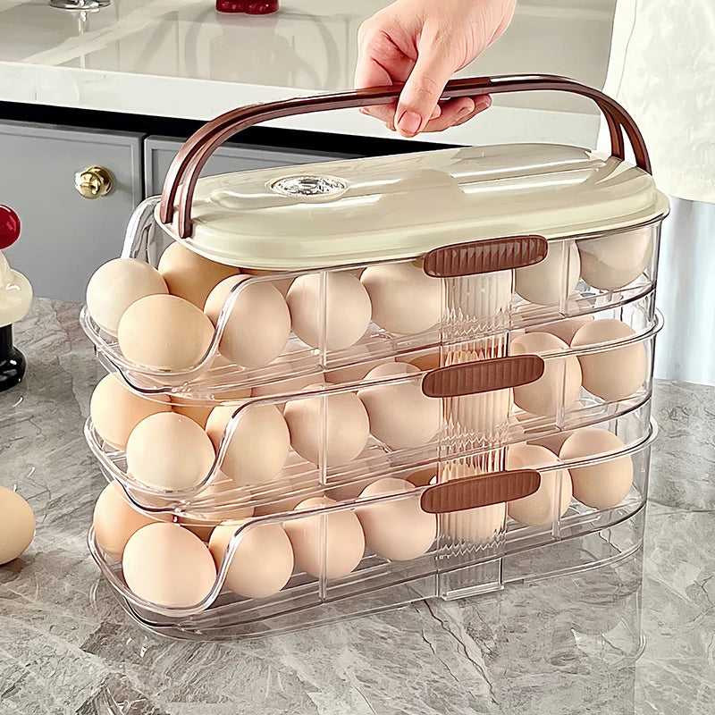 Stackable Egg Storage Box – Clear Fridge Organizer, Single/Double Row, 1–3 Layers