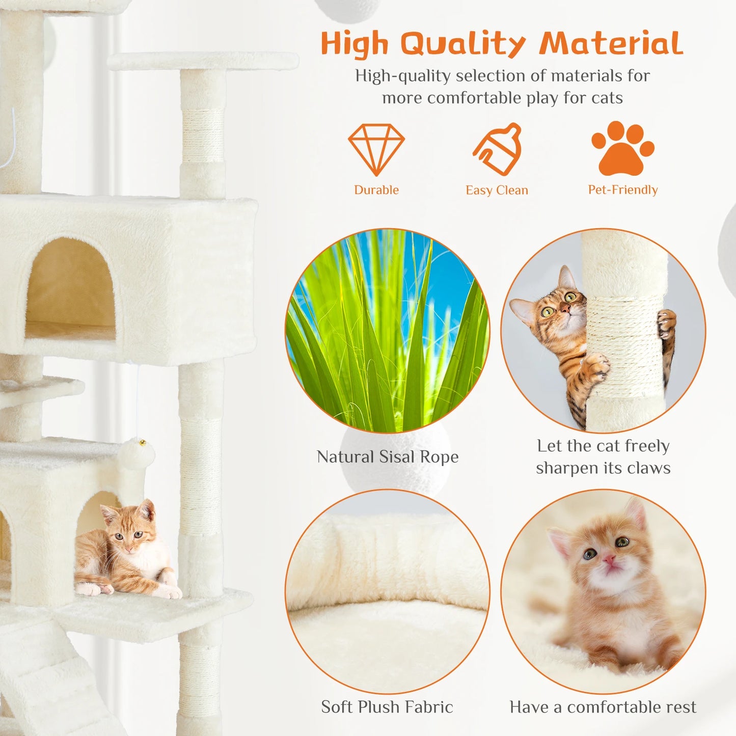 4-Tier Wooden Cat Tree with Sisal Scratching Posts &amp; Cozy Condos