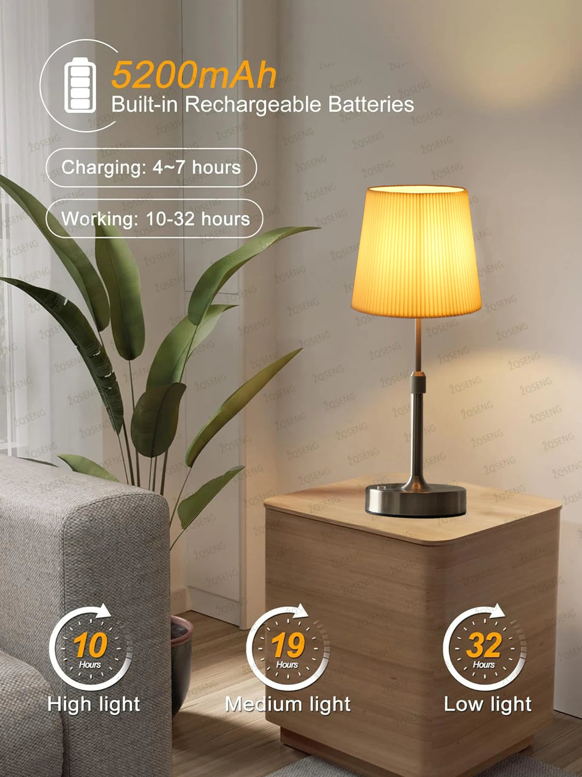 Rechargeable LED Night Light – Adjustable Height, Touch Dimming, Cordless Design