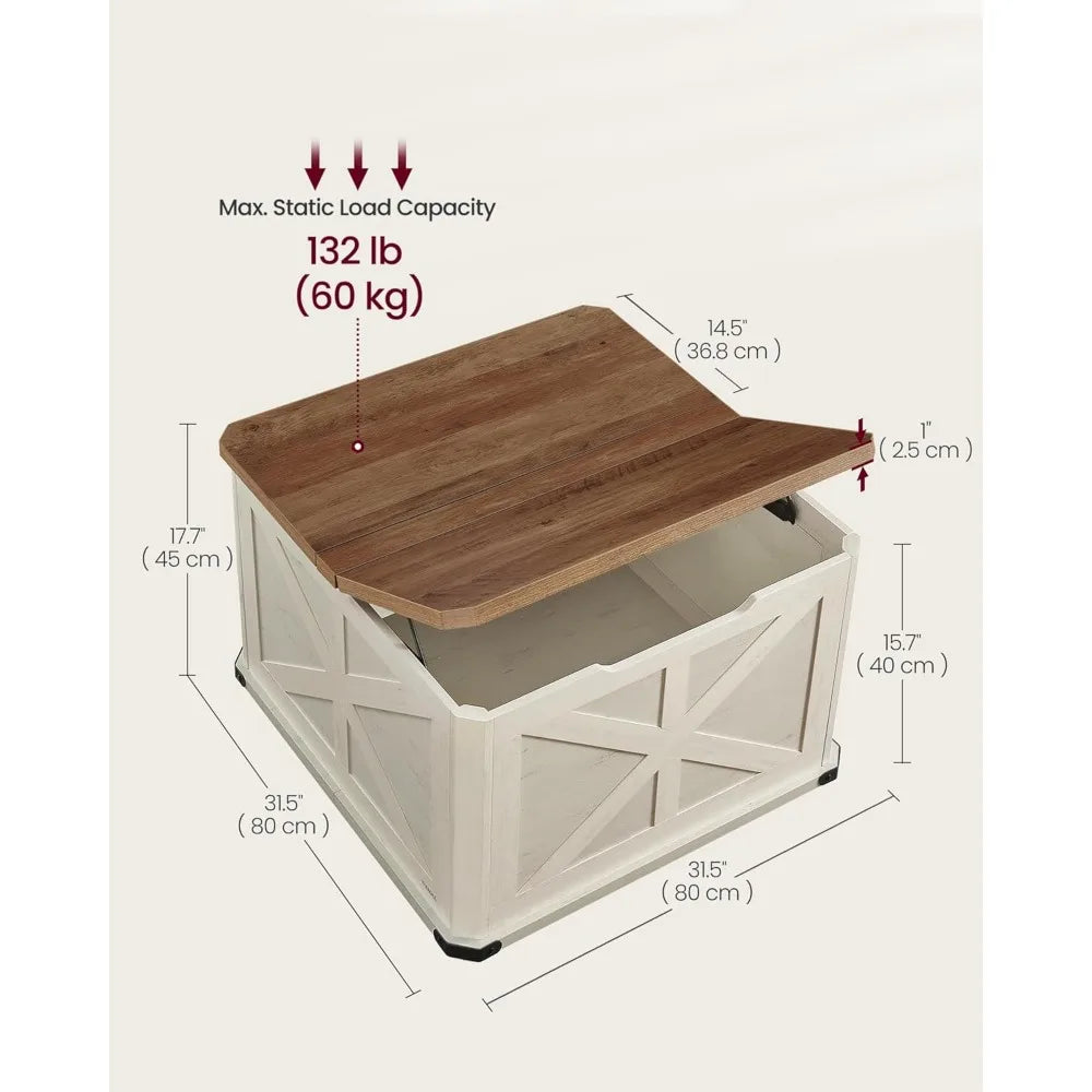 Modern Farmhouse Coffee Table with Hidden Storage – 31.5" Square