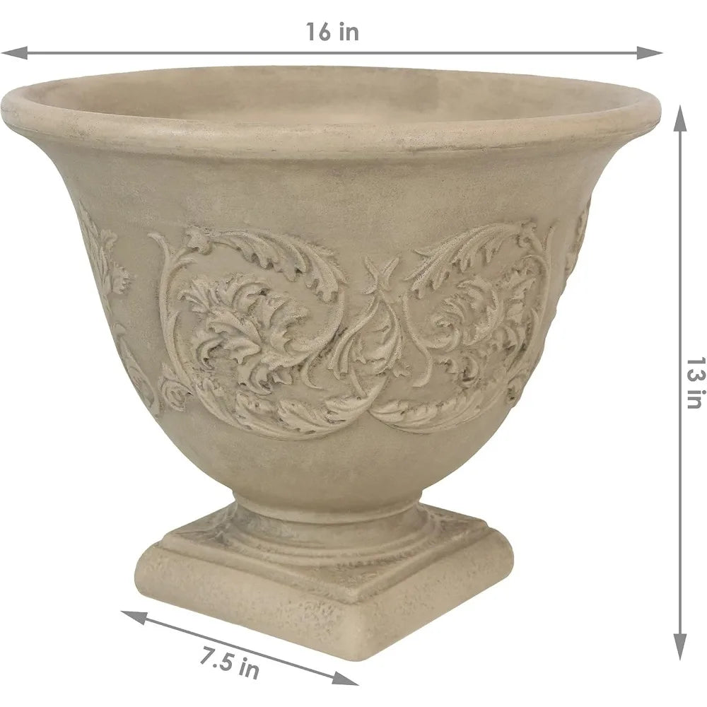 16" Resin Flower Pot – Beige